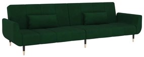 337584 vidaXL Canapea extensibilă cu 2 locuri, 2 perne, verde închis, catifea