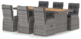 3059345 vidaXL Set mobilier de grădină cu perne, 7 piese, gri, poliratan