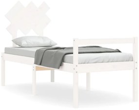 3195507 vidaXL Cadru de pat senior cu tăblie single mic, alb, lemn masiv