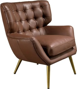 Fotoliu confortabil tapitat cu piele naturala Maro inchis