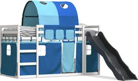 vidaXL Pat supraetajat cu tobogan și perdele, albastru, 90x190 cm