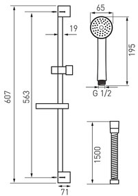 Set para de dus, Ferro, Simpla, cu bara, suport culisant si furtun, crom