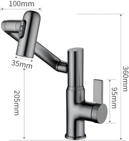 Robinet Rotativ Gri, S01, cu afisaj digital pentru apa calda si rece, design cu brat mecanic, rotatie tridimensionala   la 1080