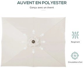 Outsunny Parasol de gradina parasol drept 3 x 2 m luminos rectangular inclinabil parasol LED solar otel poliester crem | Aosom Romania