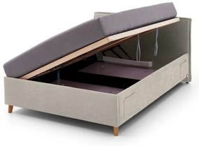 Pat pentru copii bej tapițat cu spațiu de depozitare cu somieră 120x200 cm Fun – Meise Möbel