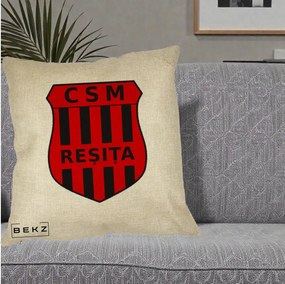 Perna Personalizata CSM Resita Fotbal, 40x40 cm, Crem, Husa Detasabila, Perna Inclusa, BEKZ®