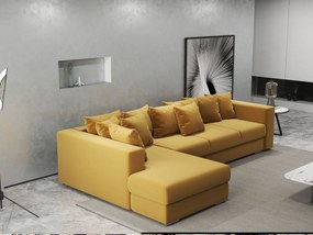Colțar extensibil dumonde cu ladă de depozitare si sezut confortabil din spuma high-density, Gloria Royal Mustar 320x183 cm