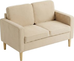 HOMCOM Canapea 2 locuri cu 2 perne decorative, depozitare, picioare din lemn masiv, loveseat mic modern, catifea côtelată, 117 x 63 x 79 cm, bej | Aosom Romania