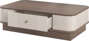 Măsuță de cafea Vesper 103x60 cm cu sertar și mâner auriu - culoare cașmir / nuc