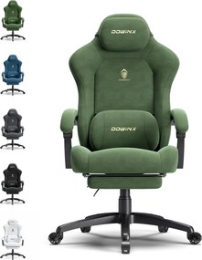 DOWINX – Scaun Gaming, Suport Lombar cu Masaj, Șezut cu Arcuri Metalice și Spumă, Rabatabil 90°-160°, Suport picioare, Rezistent 160 kg, material textil, Verde