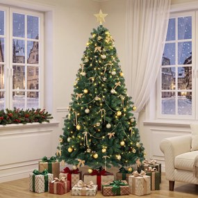 HOMCOM Brad de Crăciun Artificial 180 cm cu 240 Lumini LED, 755 Ramuri din PVC, Stea, Globuri, Fundițe, Verde | Aosom Romania