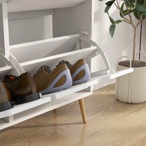 HOMCOM, Dulap pantofi, 4 clapete, 16 perechi, cu raft reglabil, picioare din lemn de pin, 95 x 26 x 95 cm, alb | Aosom Romania