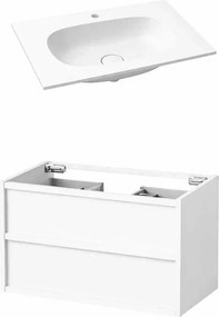 Set dulap baza suspendat KolpaSan Storia 2 sertare 80 cm finisaj alb cu lavoar compozit Kerrock alb