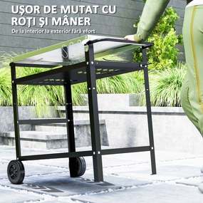 Outsunny Cărucior pentru Grătar cu Blat din Oțel Inoxidabil și Raft Reglabil, 100x52x80 cm, Negru | Aosom Romania