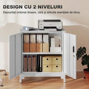 HOMCOM Mobilier de birou cu 3 rafturi, 2 uși și chei, 80x35x91 cm, Alb | Aosom Romania