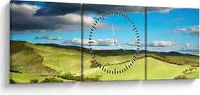 Tablou - Peisaj verde cu dealuri (cu ceas) (90x30 cm)
