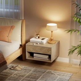 HOMCOM Set de 2 Noptiere Suspendate cu Sertar și Compartiment 37x32x21 cm Lemn Natural | Aosom Romania