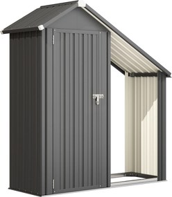 Outsunny Șopron Exterior pentru Lemne cu Dulap pentru Unelte, 0,77 m², 150x66x162 cm, Din Oțel Galvanizat, Gri Închis | Aosom Romania