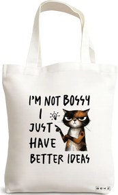 Sacosa de Panza pentru Cumparaturi, Geanta Tote, model Just have better ideas 38 x 34.5 cm, Alba, BEKZ®
