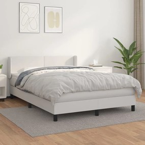 3130662 vidaXL Pat box spring cu saltea, alb, 140x200 cm, piele ecologică