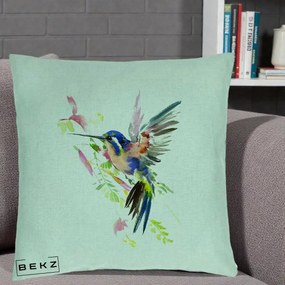 Perna Decorativa Colibri Acuarela, 40x40 cm, Verde Menta, Husa Detasabila, Perna Inclusa, BEKZ®