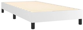 Pat box spring cu saltea, alb, 90x190 cm, piele ecologica Alb, 90 x 190 cm, Nasturi de tapiterie