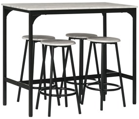 HOMCOM Set Masă de Bar și 4 Scaune cu Suport pentru Picioare, 110x50x89.5 cm, Gri | Aosom Romania