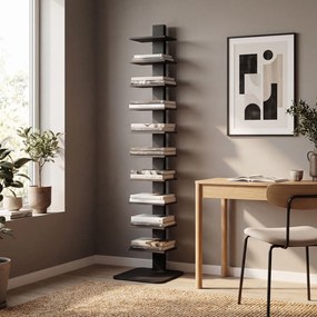 HOMCOM Bibliotecă Verticală înaltă cu 11 Rafturi, Bibliotecă Economisitoare de Spațiu Slim, Raft Industrial pentru Living, Dormitor, Birou, 34.5x41.5x163.5 cm, Negru | Aosom Romania