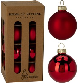 Set de 16 ornamente de Crăciun Crystal Harmony,roșu, diametru 5 cm, sticlă
