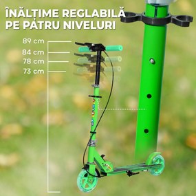 AIYAPLAY Trotinetă pentru Copii 3-8 Ani cu Roți Luminoase, Verde | Aosom Romania