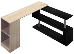 HOMCOM Birou de Colț cu Raft în Formă de S, Birou Modern din Lemn, 140x120x78 cm, Lemn Natural | Aosom Romania