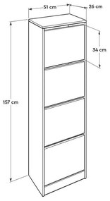 Pantofar Adore Tall, 4 compartimente, 16 perechi, 51 x 157 x 26 cm