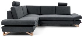 Colțar tapițat extensibil AVESTA, cu spațiu de depozitare, configurație L (stânga), antracit