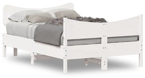 3216400 vidaXL Cadru de pat cu tăblie, alb, 120x190 cm, lemn masiv pin