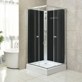 Cabină de duș pătrată Polo Black II neagră cu perete posterior, cu cădiță de duș acrilică, dimensiuni 80x80x195 cm