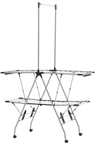HOMCOM Uscător de rufe cu suport pliabil și roți, spațiu mare de uscare, oțel inoxidabil 138,5 x 63 x 208 cm argintiu negru | Aosom Romania