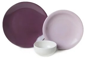 Set de veselă din ceramică, 18 piese, violet/alb