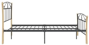 Cadru de pat, negru, 120x200 cm, metal black and light wood, 120 x 200 cm