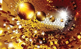 Fototapet - 3D puzzle tunel cu bile aurii (254x184 cm), în 8 de alte dimensiuni noi