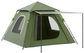 Outsunny Cort de Camping pentru 2-3 persoane cu Verandă, Ferestre și Ușă cu Fermoar, 210x210x150 cm, Verde | Aosom Romania