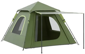 Outsunny Cort de Camping pentru 2-3 persoane cu Verandă, Ferestre și Ușă cu Fermoar, 210x210x150 cm, Verde | Aosom Romania