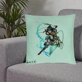 Perna Personalizata Attack on Titan Mikasa Ackerman Lupta, 40x40 cm, Verde Menta, Husa Detasabila, Perna Inclusa, BEKZ®