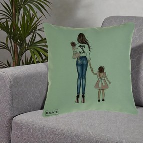 Cadou pentru Mama - Perna Personalizata Mom of Girls Mama cu Fetele, 40x40 cm, Verde, Husa Detasabila, Perna Inclusa, BEKZ®