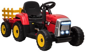 HOMCOM Tractor Electric pentru Copii cu Remorcă Detașabilă, Telecomandă și Lumini, pentru Copii 3-6 Ani, 136,5x50x52,5 cm, Roșu | Aosom Romania