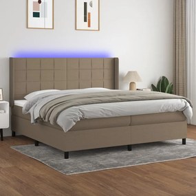 Pat cu arcuri, saltea si LED, gri taupe, 200x200 cm, textil Gri taupe, 200 x 200 cm, Cu blocuri patrate