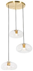 Lampă suspendată Art Deco aurie cu sticlă rotundă cu 3 lumini - Ayesha