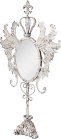 Oglinda alba, de masa, din metal, cu aspect vintage, 37x14x68 cm