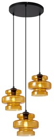Lampă suspendată retro neagră cu sticlă portocalie cu 3 lumini - Denise