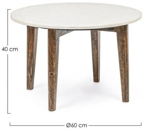 Masuta de cafea alb / maro, din marmura si lemn de mango, Ø 60 cm, Sylvester Bizzotto