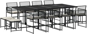 vidaXL Set mobilier de grădină cu perne, 13 piese, negru, poliratan